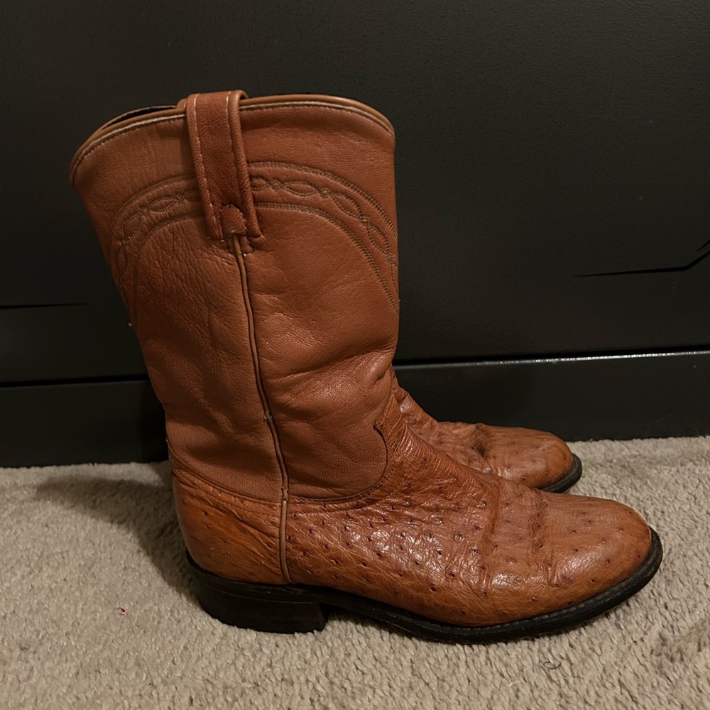 Dan Post Women’s 8M Full Quill Ostrich Leather Western Boots Cognac Tan